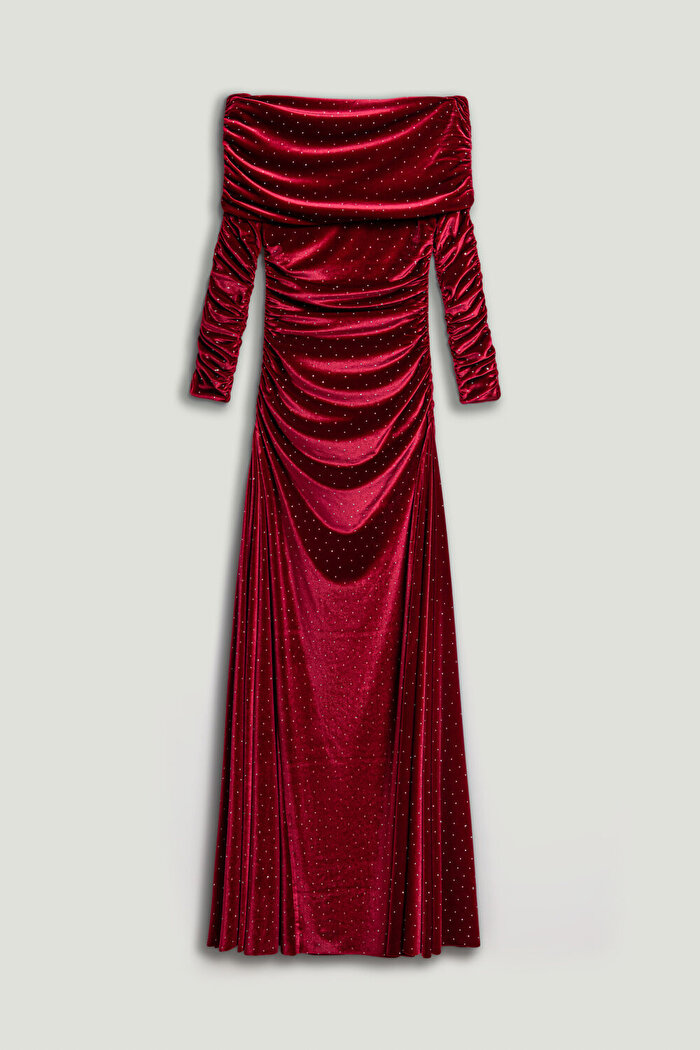 Nocturne Katlı Düz Yaka Maxi Elbise