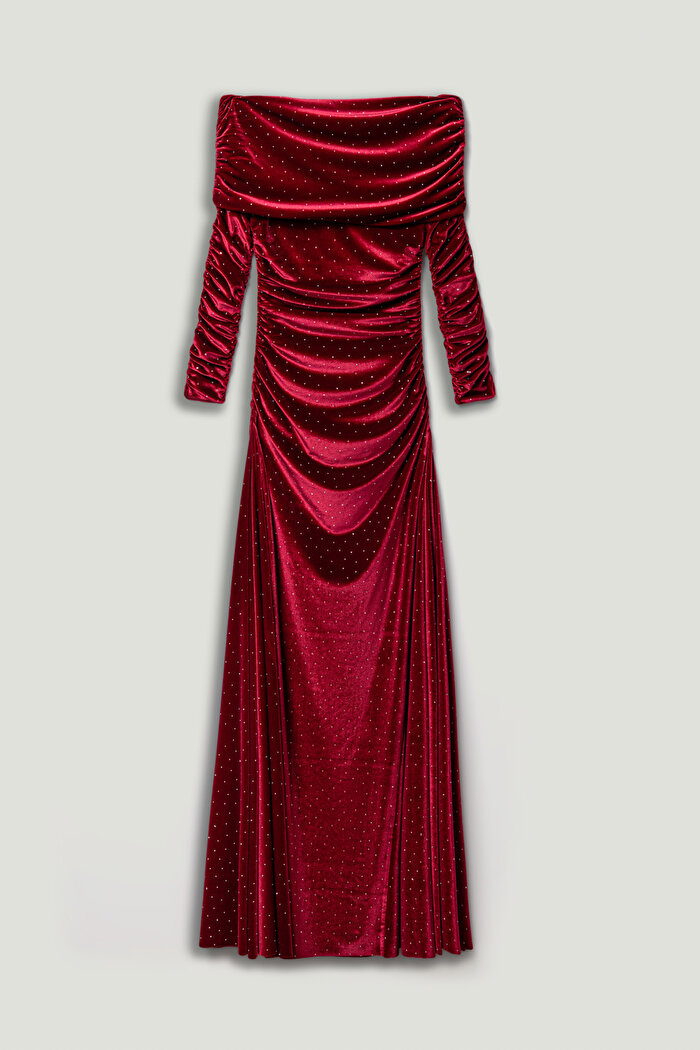 Nocturne Katlı Düz Yaka Maxi Elbise