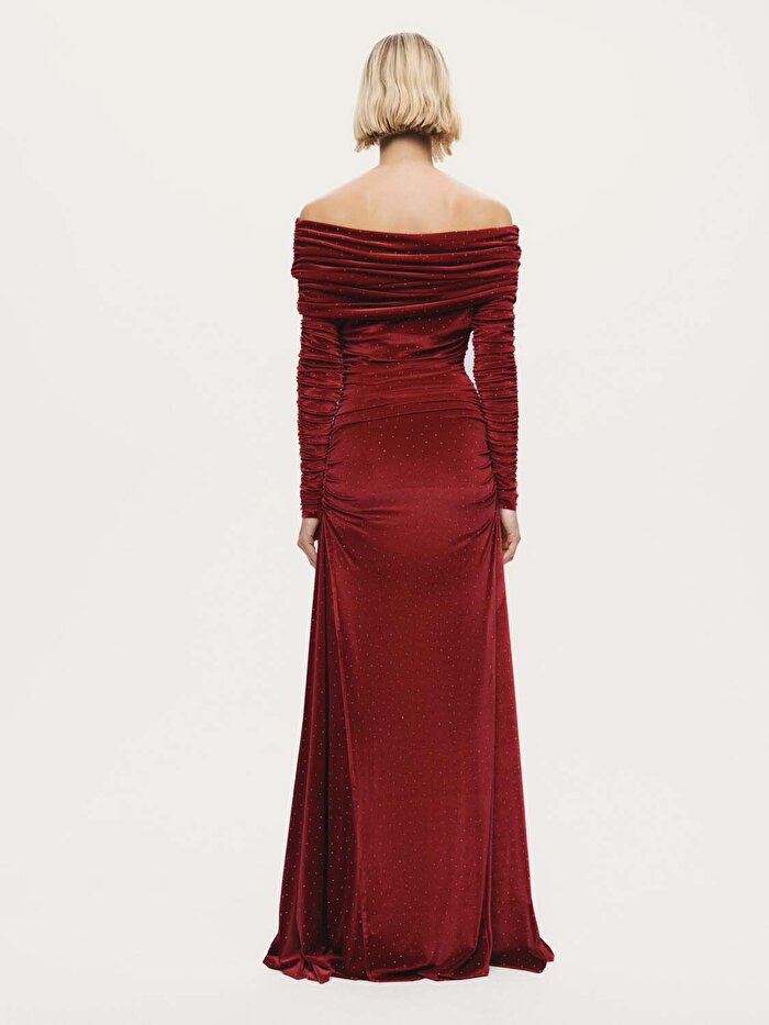 Nocturne Katlı Düz Yaka Maxi Elbise