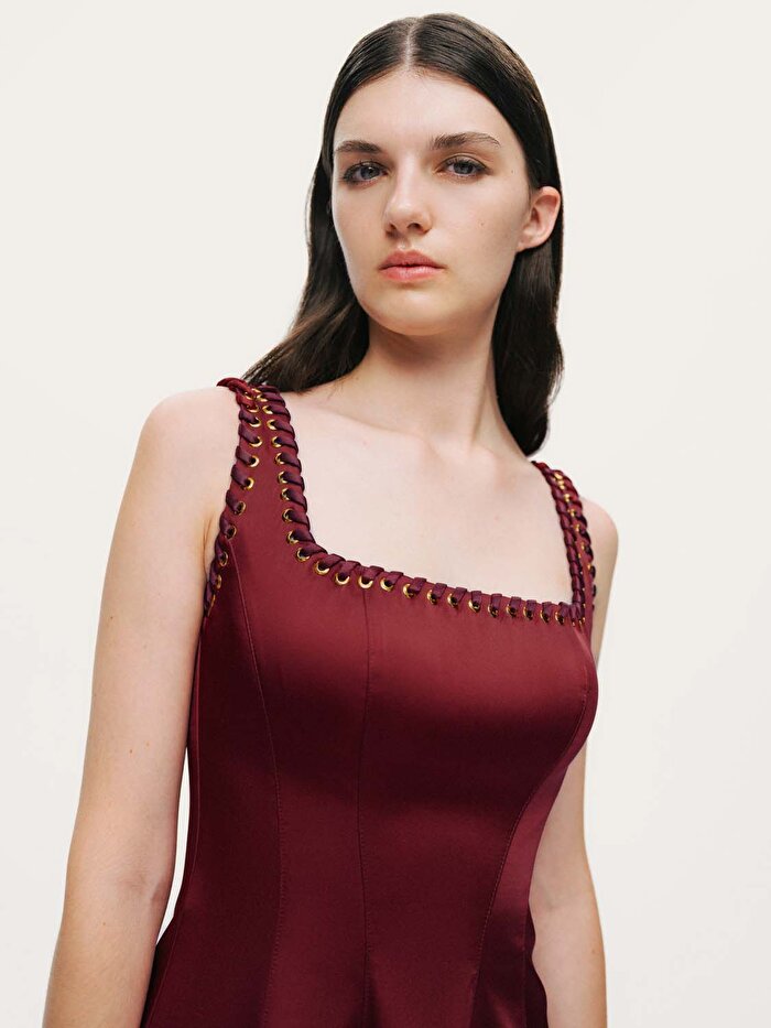 Nocturne Kuş Gözü Detaylı Midi Elbise