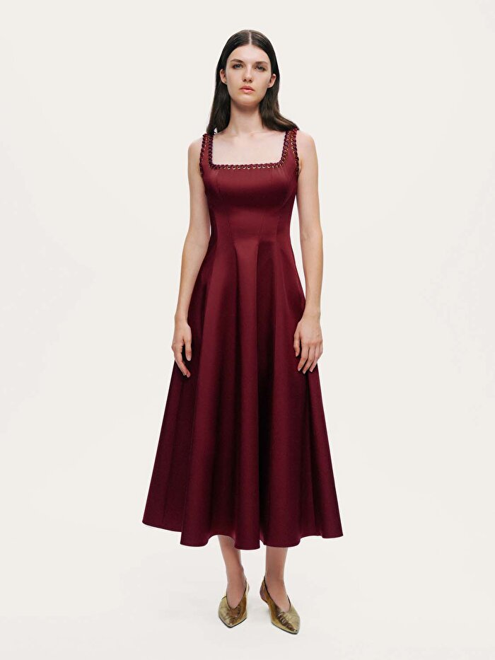 Nocturne Kuş Gözü Detaylı Midi Elbise