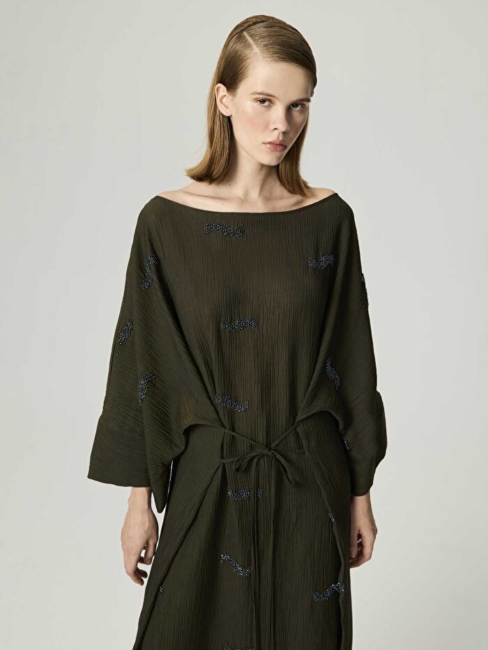 Nocturne Boncuk Brodeli Midi Elbise