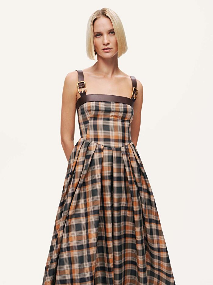 Nocturne Ekose Desenli Maxi Elbise