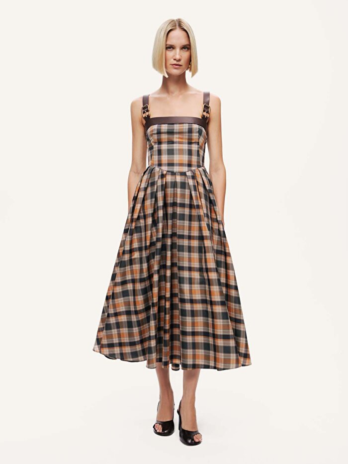 Nocturne Ekose Desenli Maxi Elbise