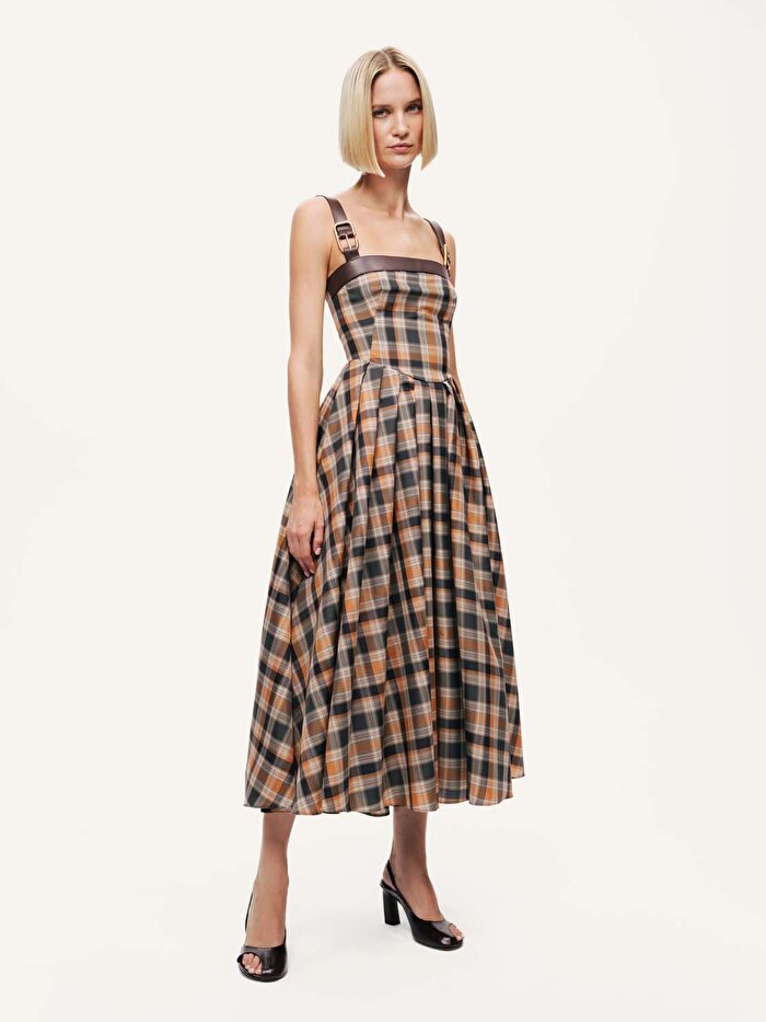 Nocturne Ekose Desenli Maxi Elbise