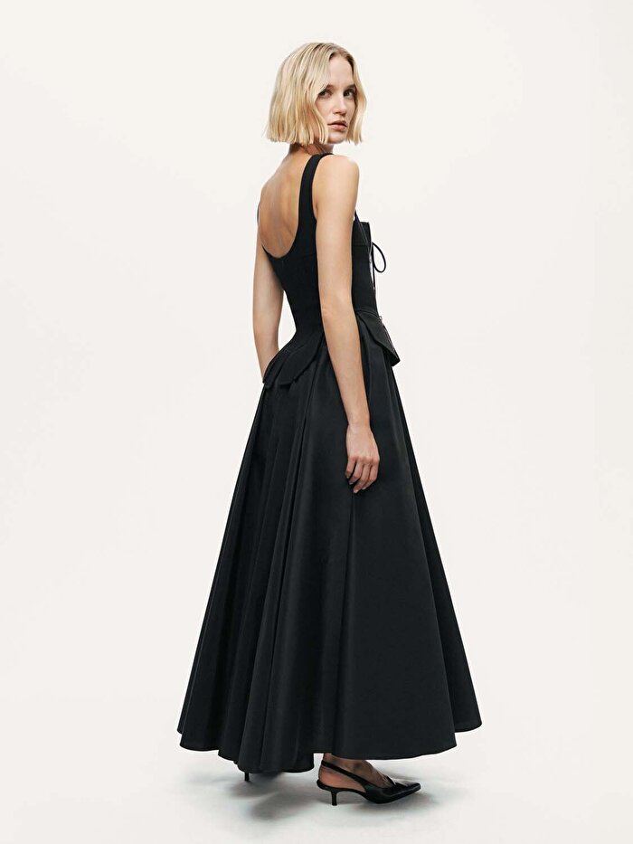 Nocturne Kuşgözü Bağlama Detaylı Midi Elbise