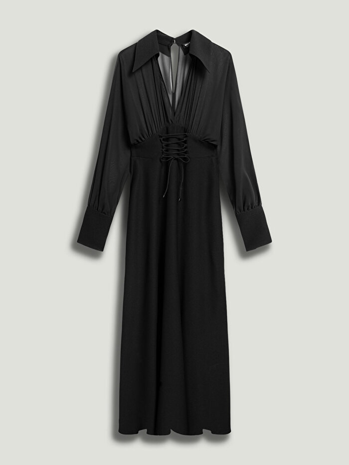 Nocturne Tül Detaylı Maxi Elbise