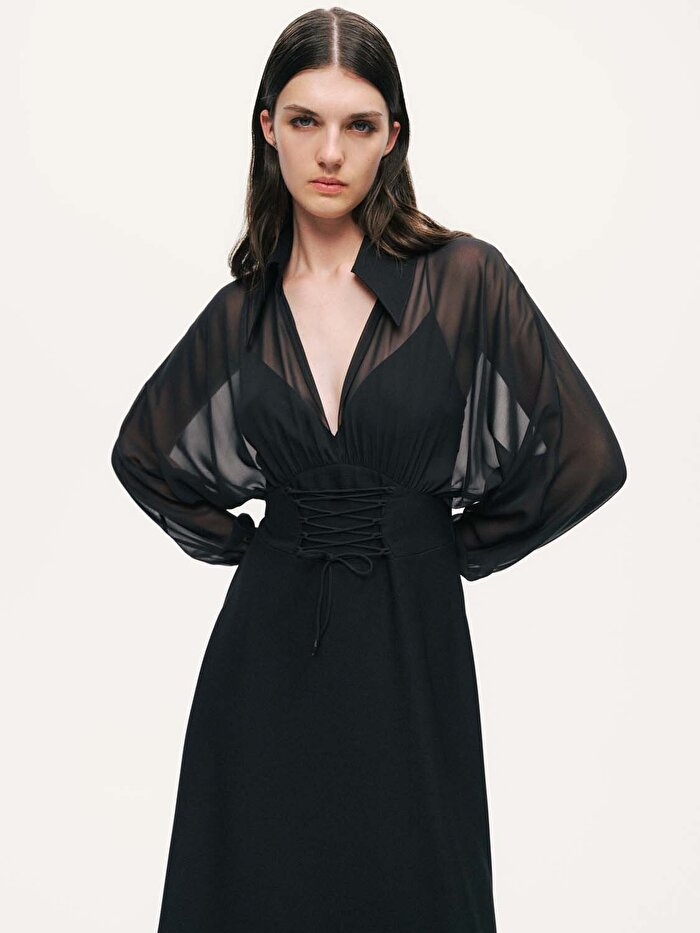 Nocturne Tül Detaylı Maxi Elbise