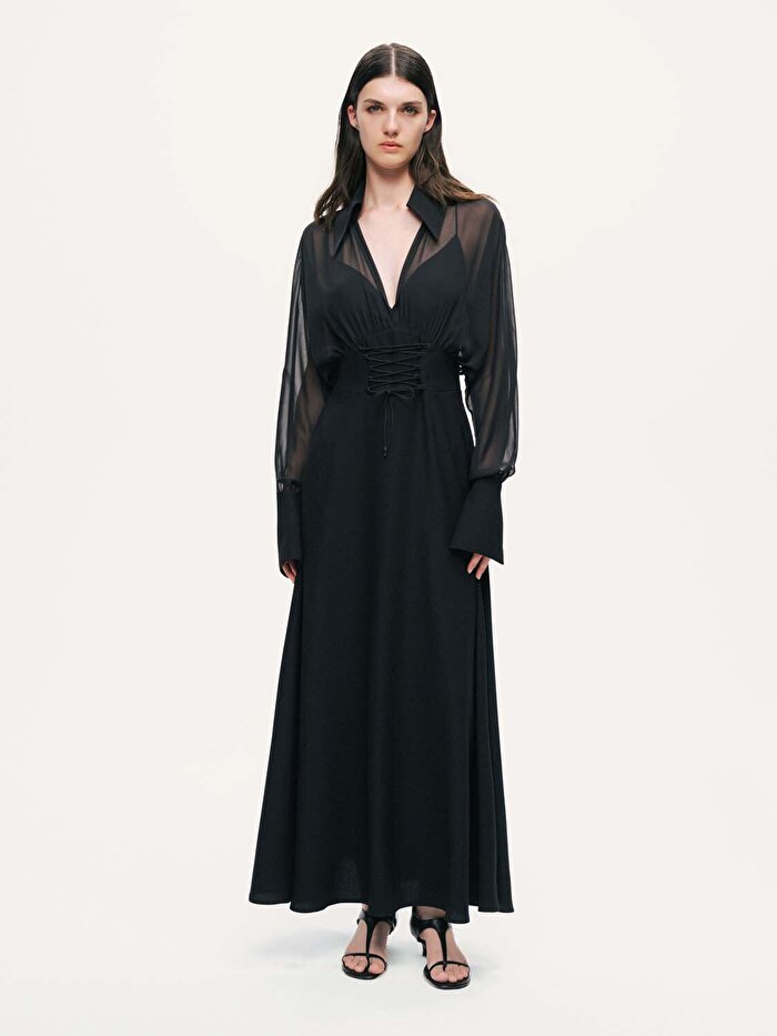 Nocturne Tül Detaylı Maxi Elbise