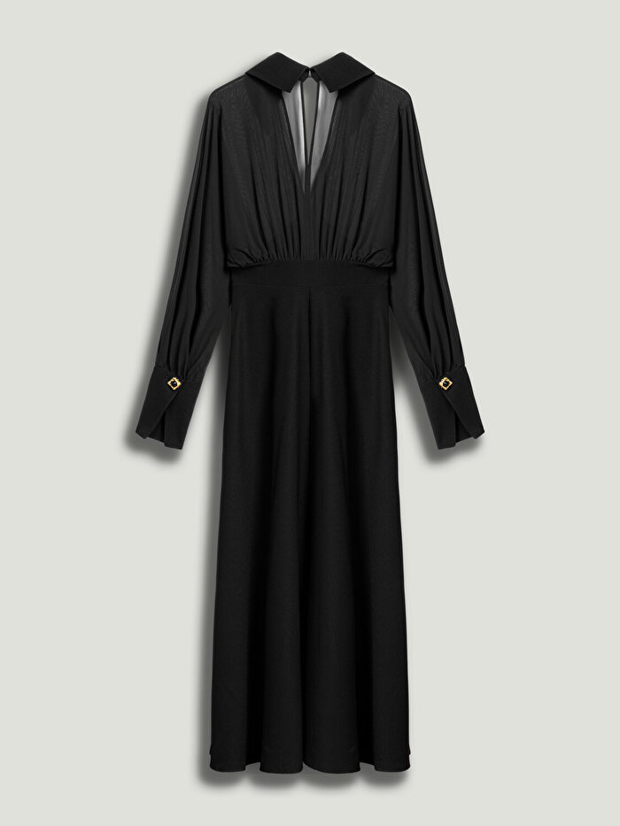 Nocturne Tül Detaylı Maxi Elbise