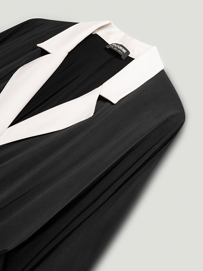 Nocturne Kontrast Yakalı Maxi Elbise