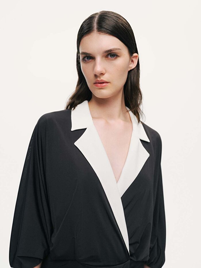 Nocturne Kontrast Yakalı Maxi Elbise