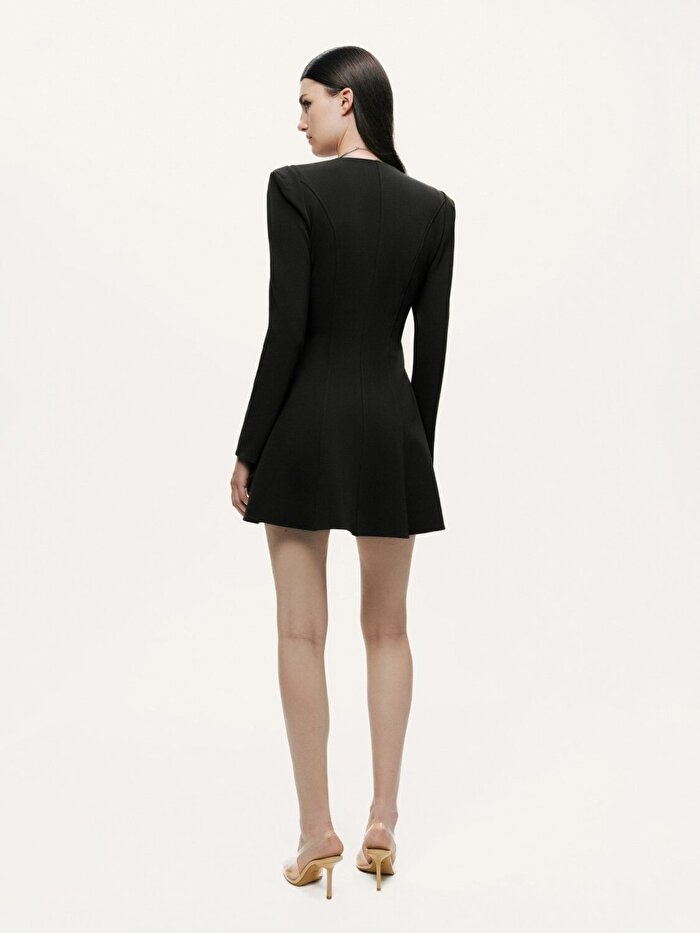 Nocturne Kare Yaka Vatkalı Mini Elbise