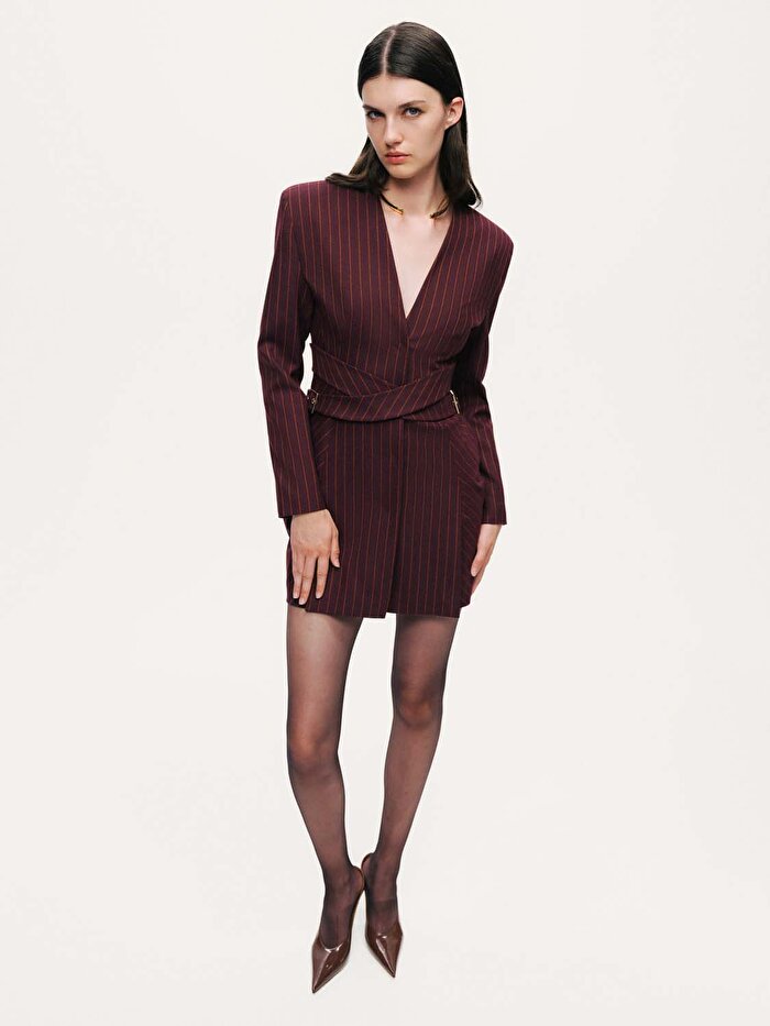 Nocturne Çapraz Kemer Detaylı Vatkalı Mini Elbise