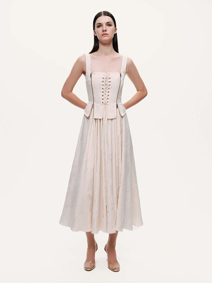 Nocturne Kuşgözü Bağlama Detaylı Midi Elbise