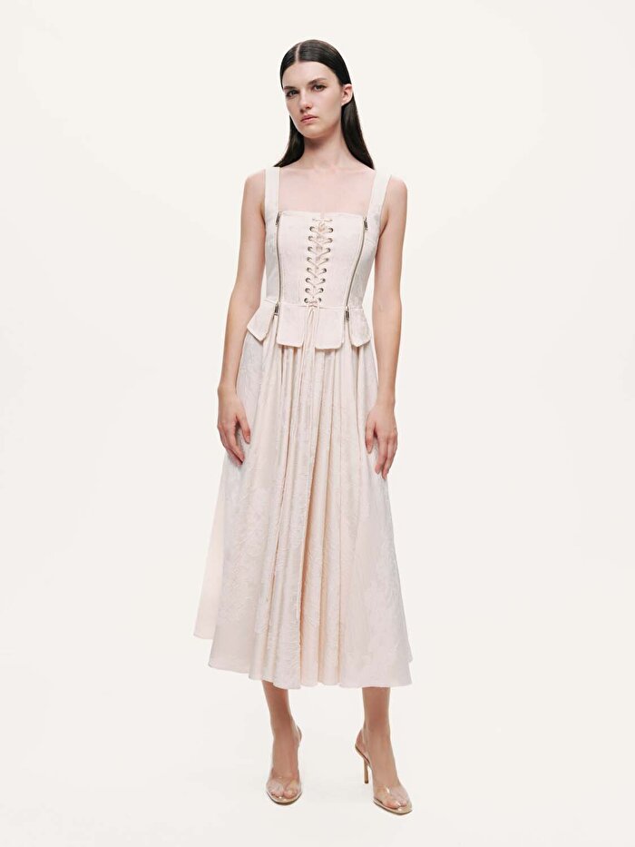 Nocturne Kuşgözü Bağlama Detaylı Midi Elbise