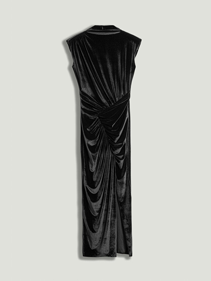 Nocturne Drape Detaylı Midi Kadife Elbise