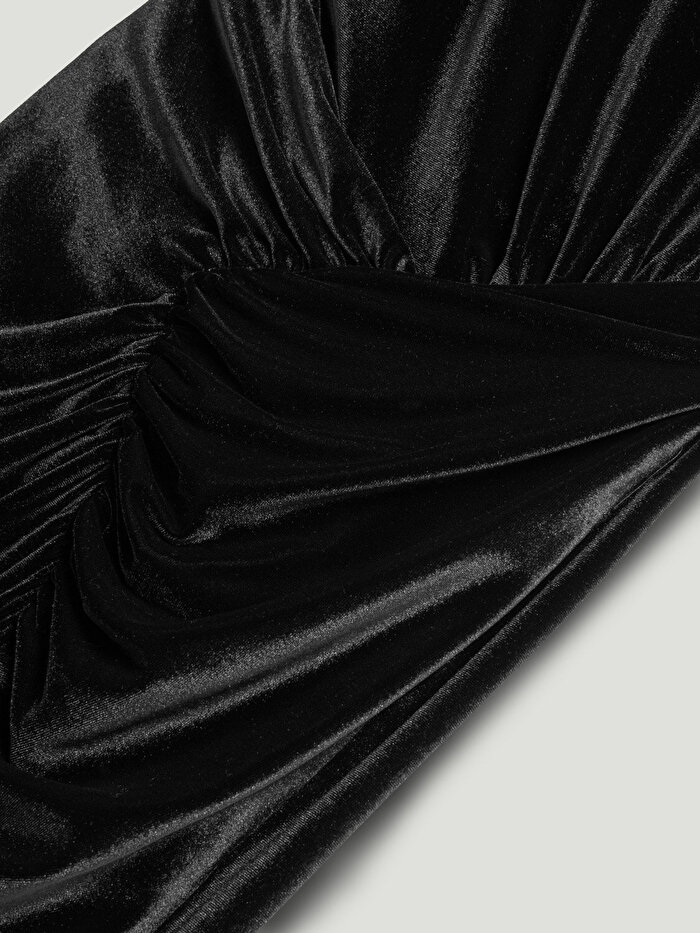 Nocturne Drape Detaylı Midi Kadife Elbise