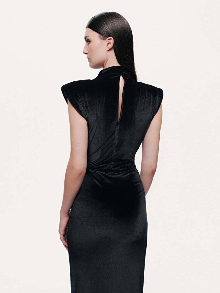 Nocturne Drape Detaylı Midi Kadife Elbise