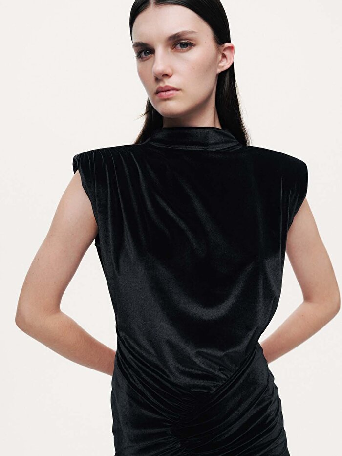 Nocturne Drape Detaylı Midi Kadife Elbise