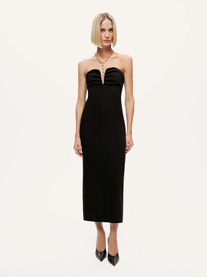 Nocturne Straplez Kalp Yaka Midi Elbise