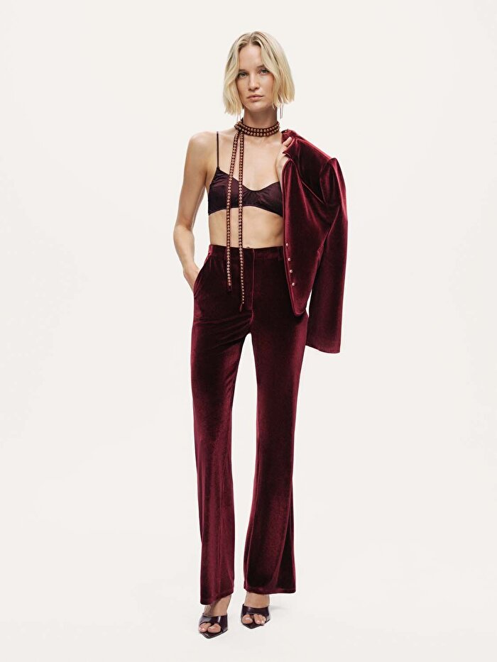 Nocturne Kemerli Bootcut Kadife Pantolon