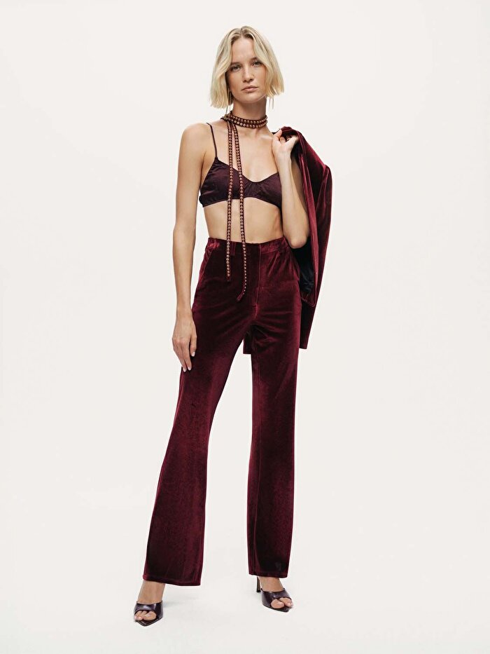 Nocturne Kemerli Bootcut Kadife Pantolon