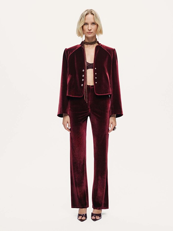 Nocturne Kemerli Bootcut Kadife Pantolon