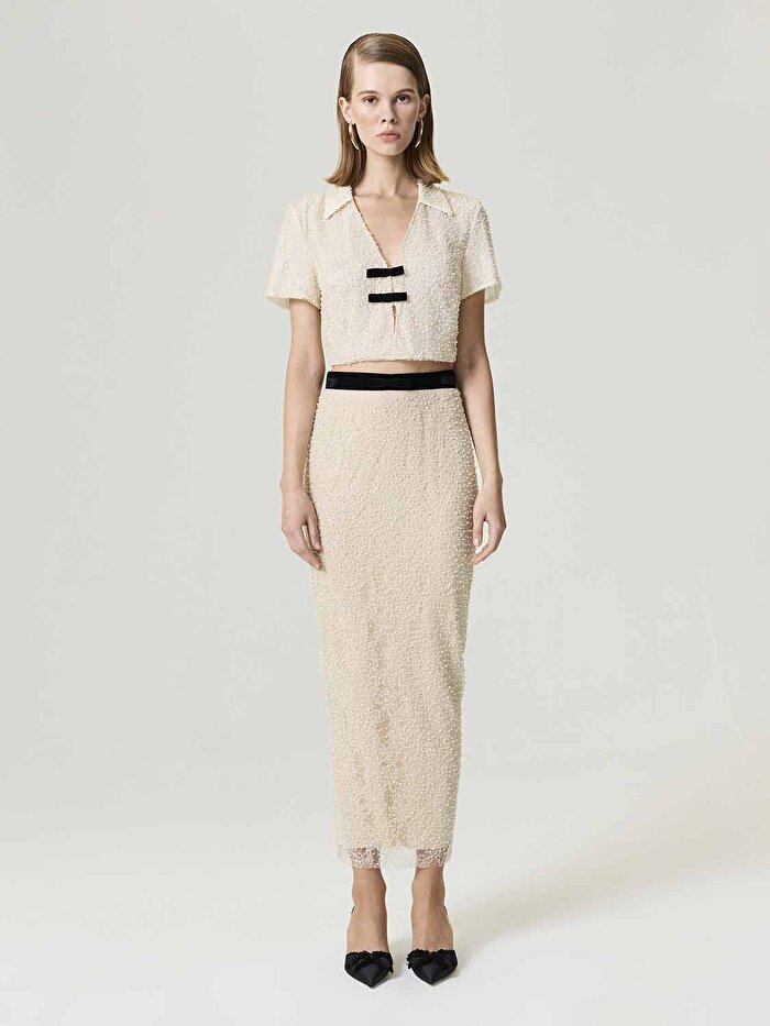 Nocturne İnci İşlemeli Maxi Etek