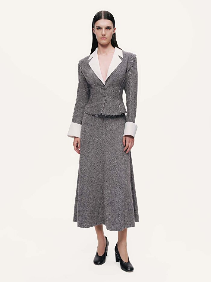 Nocturne Balık Sırtı Desenli Midi Etek