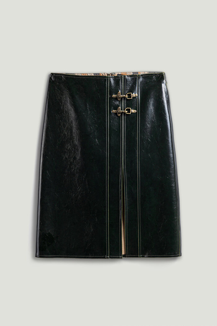 Nocturne Yırtmaçlı Suni Deri Etek