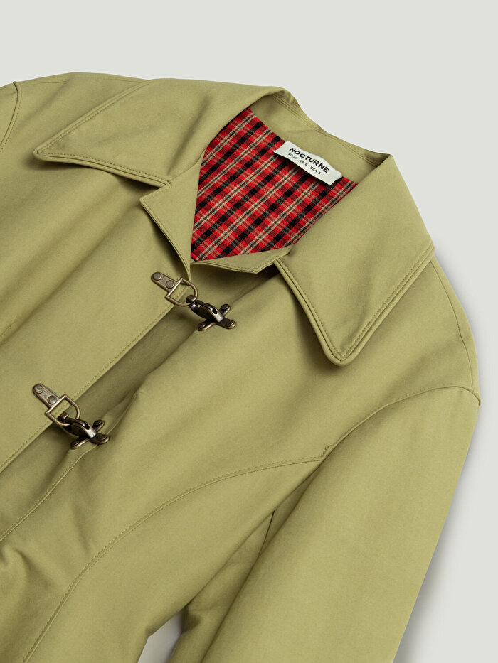 Nocturne Ekose Manşetli Kanca Aksesuarlı Ceket