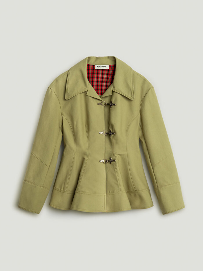 Nocturne Ekose Manşetli Kanca Aksesuarlı Ceket