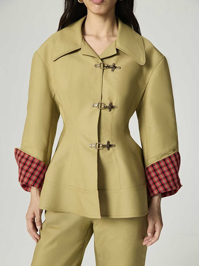 Nocturne Ekose Manşetli Kanca Aksesuarlı Ceket