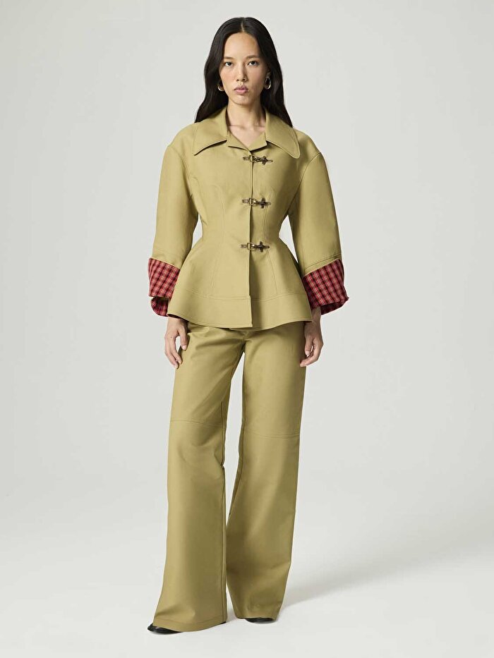 Nocturne Ekose Manşetli Kanca Aksesuarlı Ceket