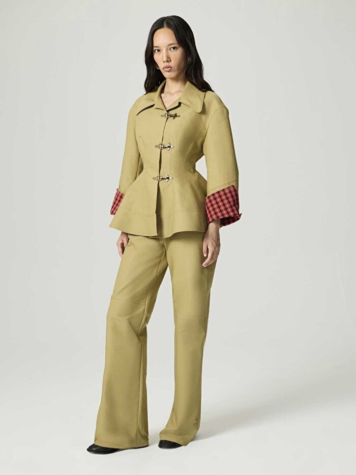 Nocturne Ekose Manşetli Kanca Aksesuarlı Ceket