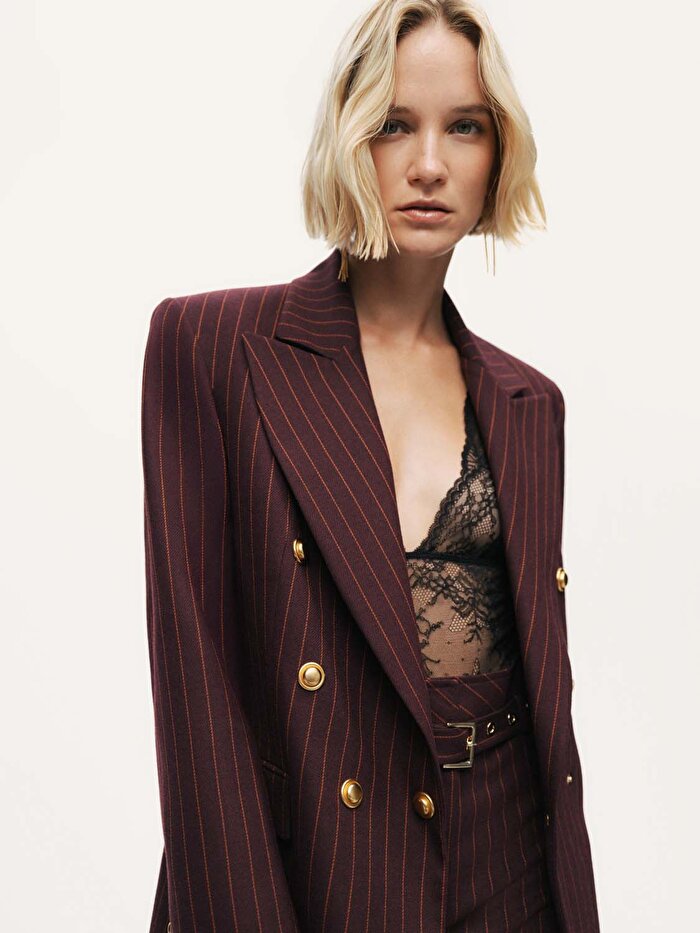 Nocturne Kruvaze Çizgili Blazer Ceket