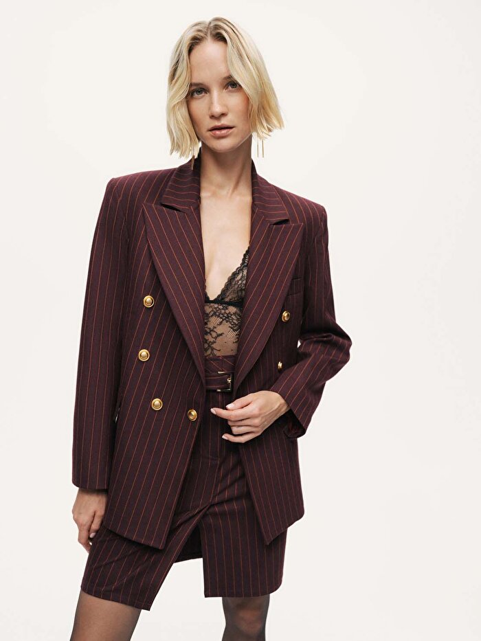 Nocturne Kruvaze Çizgili Blazer Ceket