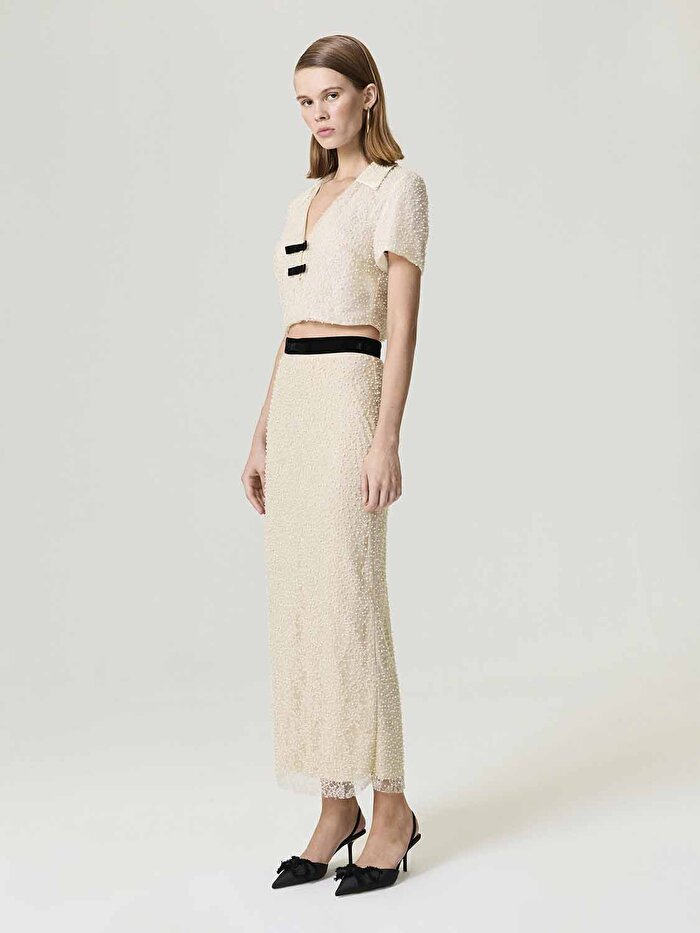 Nocturne İnci İşlemeli Fiyonk Detaylı Bluz