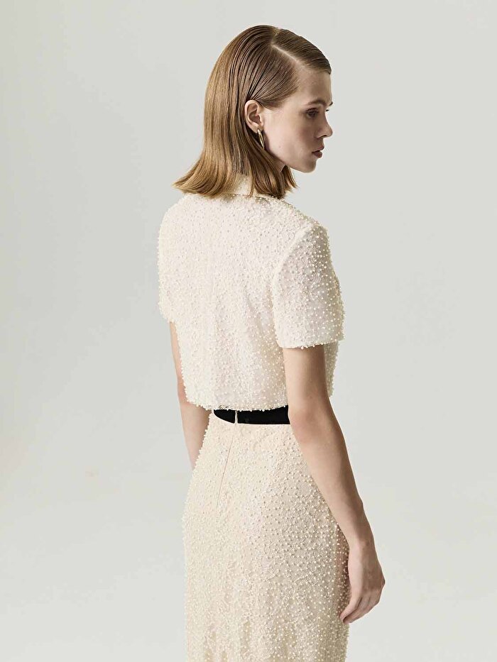 Nocturne İnci İşlemeli Fiyonk Detaylı Bluz