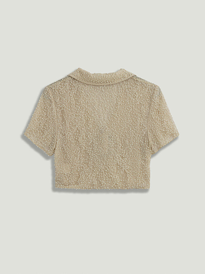 Nocturne İnci İşlemeli Fiyonk Detaylı Bluz