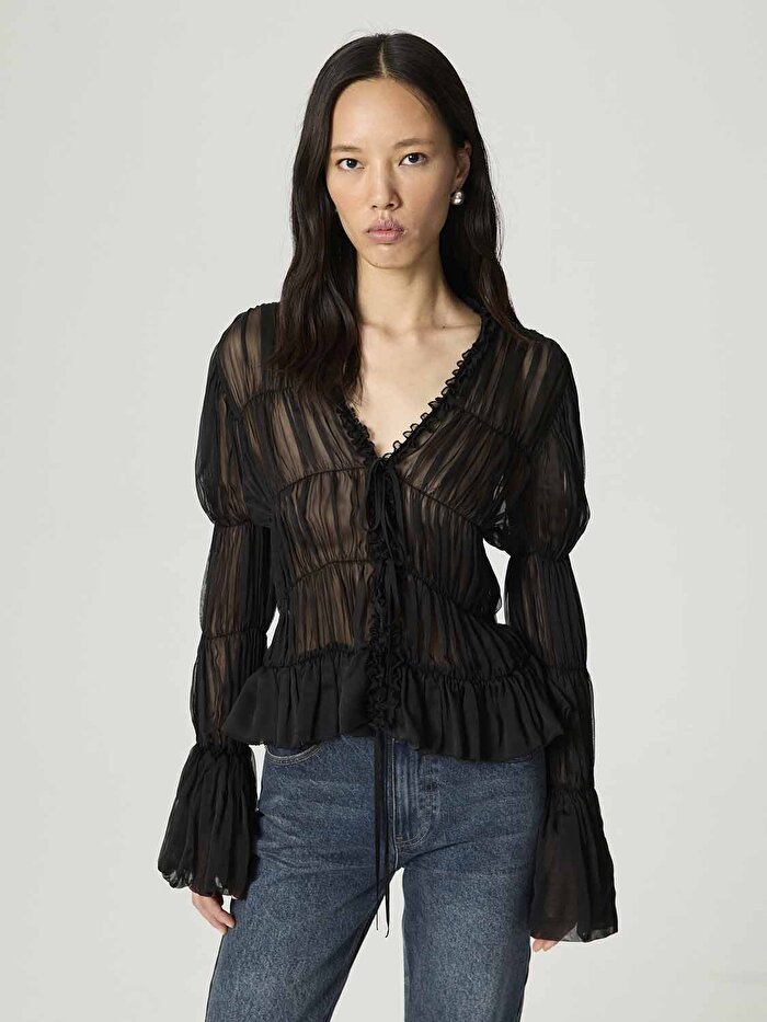 Nocturne Büzgülü Transparan Bluz