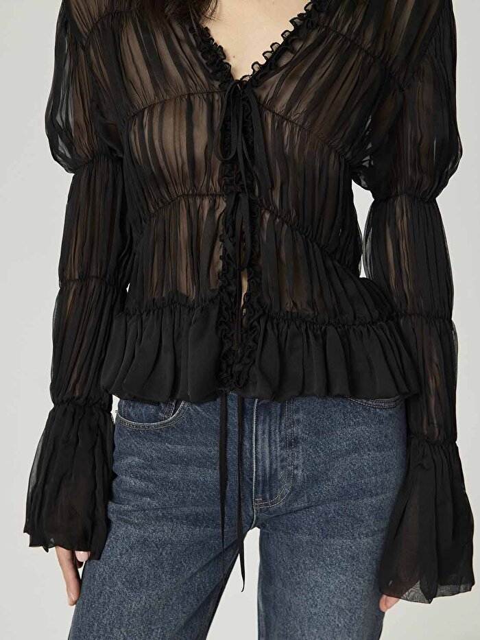Nocturne Büzgülü Transparan Bluz