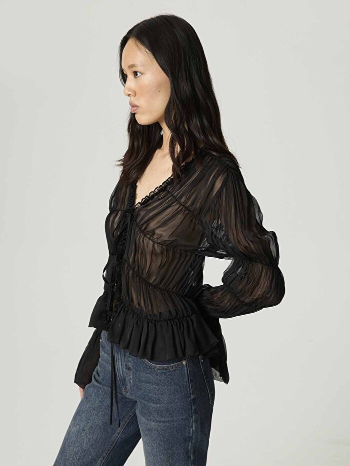 Nocturne Büzgülü Transparan Bluz