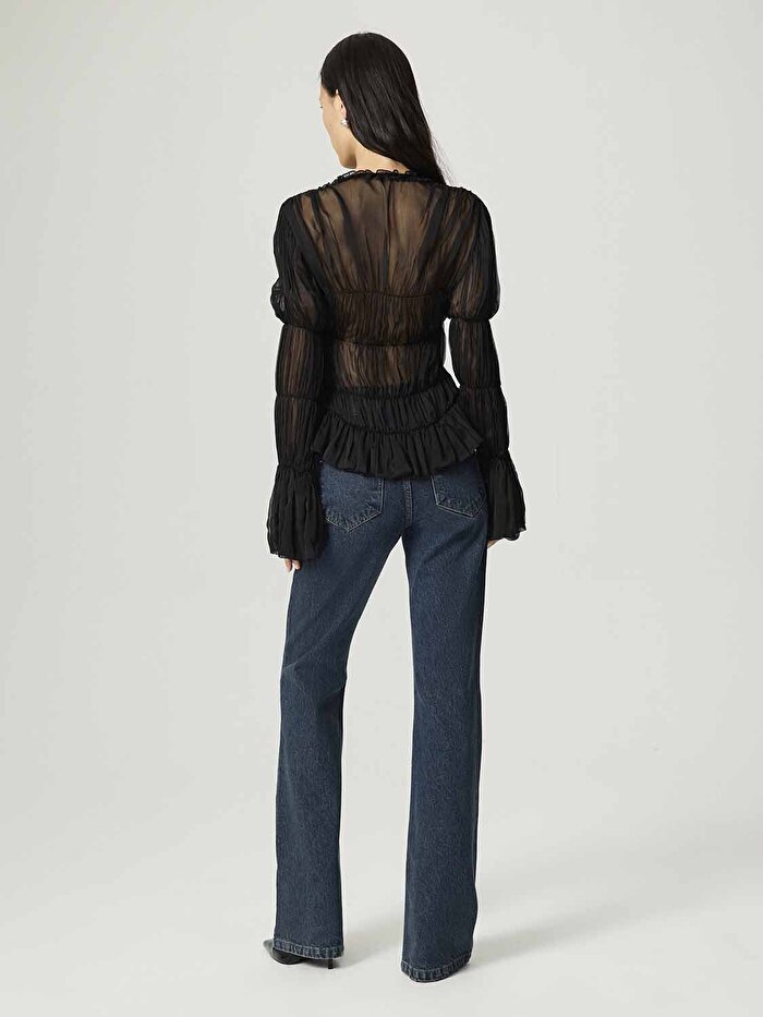 Nocturne Büzgülü Transparan Bluz