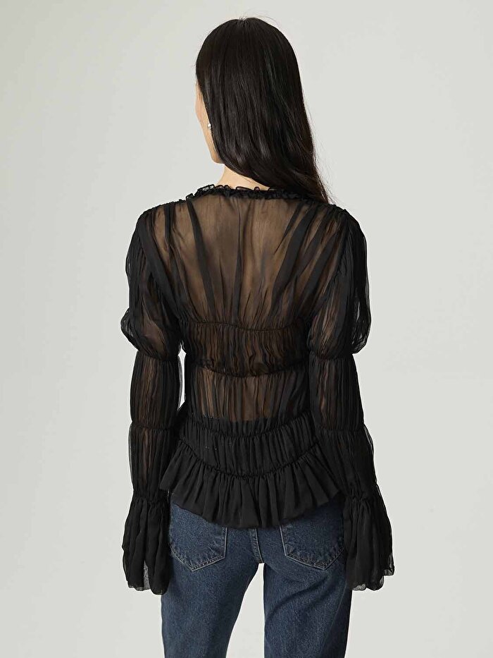 Nocturne Büzgülü Transparan Bluz