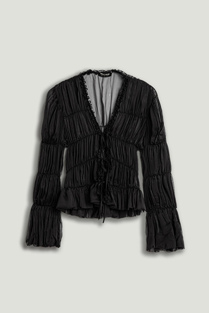 Nocturne Büzgülü Transparan Bluz