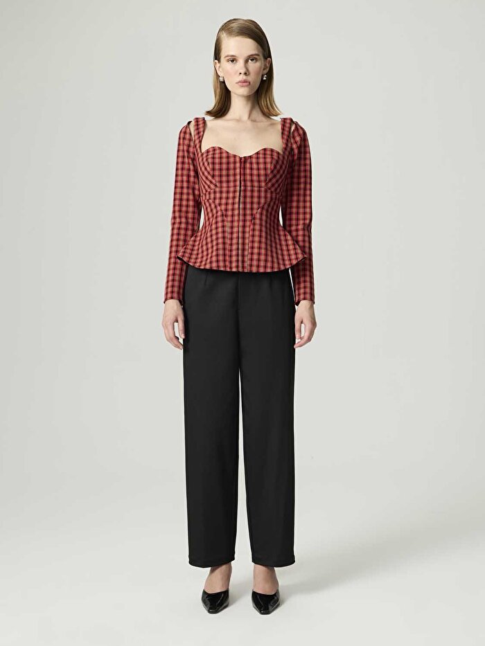 Nocturne Ekoseli Korse Tasarımlı Bluz