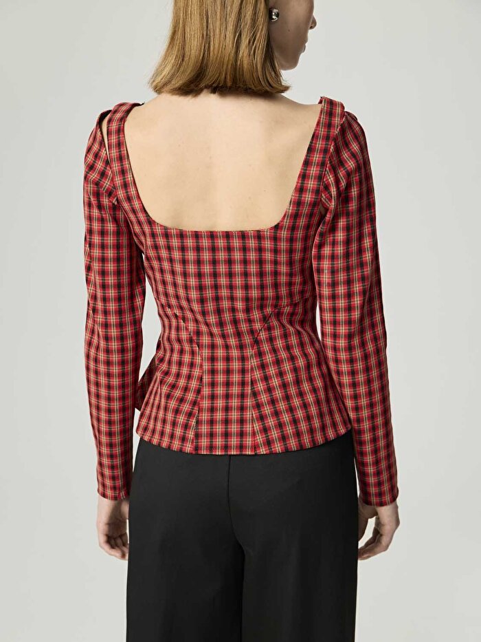 Nocturne Ekoseli Korse Tasarımlı Bluz