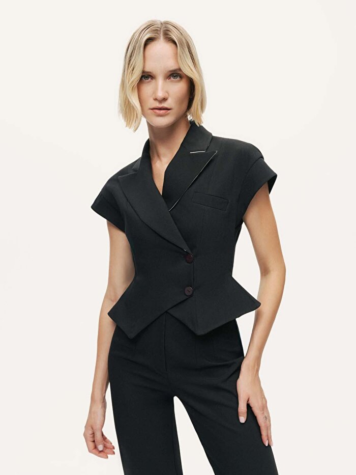 Nocturne Katlı Kruvaze Yaka Yelek